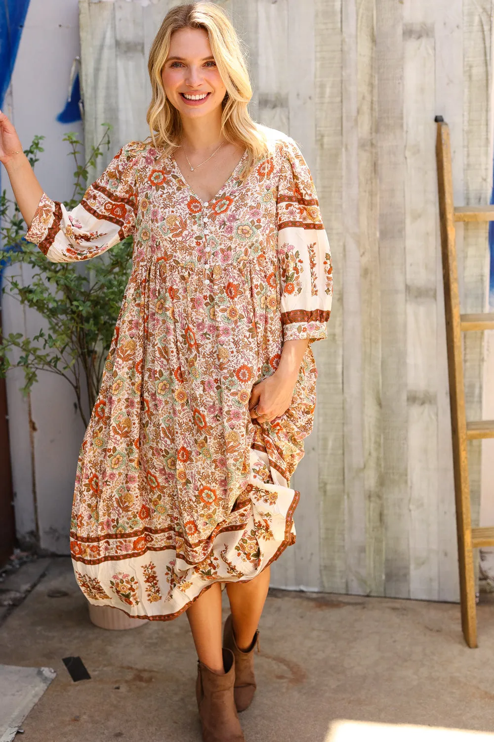 Love Found In Boho Front Button Banded Sleeve Midi Dress sold by Charming Charlie product image thumbnail 3