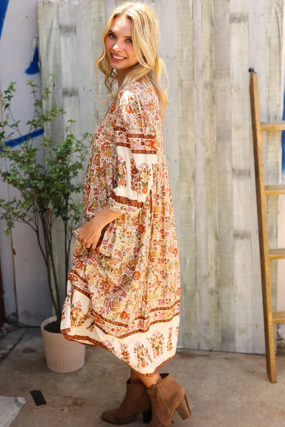 Love Found In Boho Front Button Banded Sleeve Midi Dress sold by Charming Charlie product image thumbnail 2