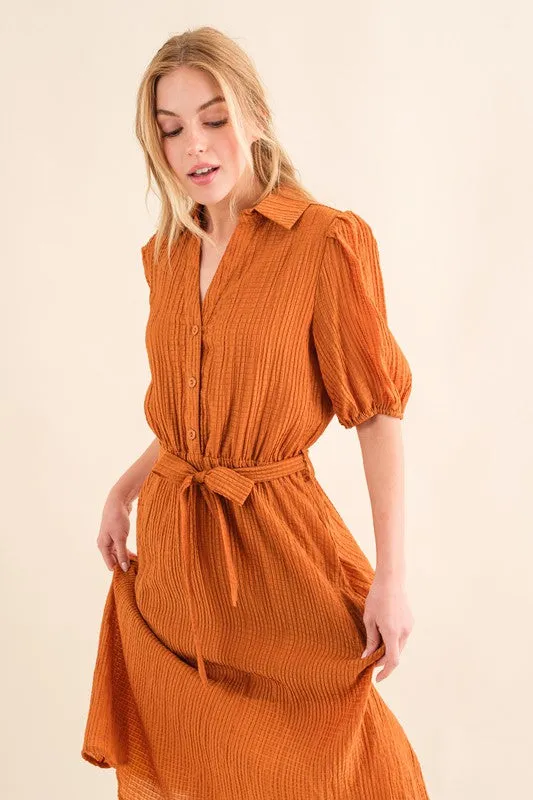 Elegant You Rust Textured Short Sleeve Tie Belt Dress sold by Charming Charlie product image thumbnail 4