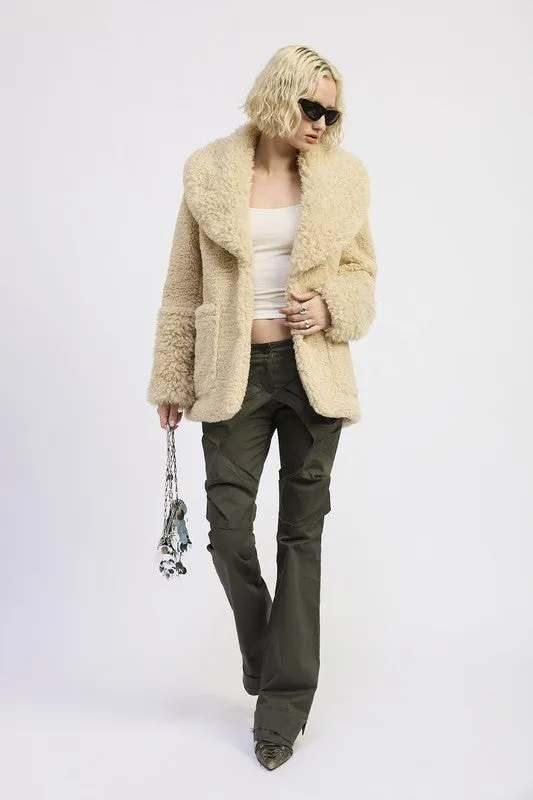FUR TRIMMED FLEECE JACKET WITH POCKETS sold by Charming Charlie product image thumbnail 3