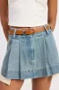 PLEATED DENIM MINI SKIRT WITH CONTRAST HEM DETAIL sold by Charming Charlie