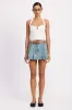 PLEATED DENIM MINI SKIRT WITH CONTRAST HEM DETAIL sold by Charming Charlie