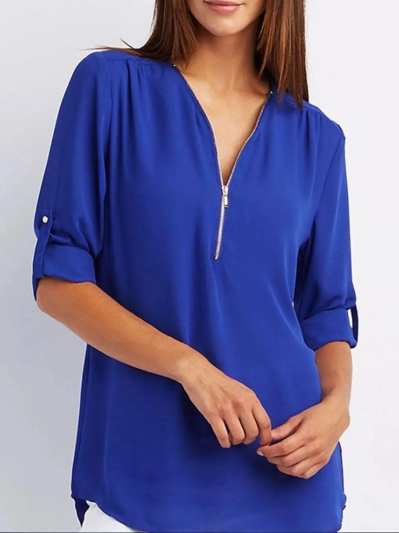 Full Size Zip Front Half Sleeve Blouse Plus Size sold by Charming Charlie