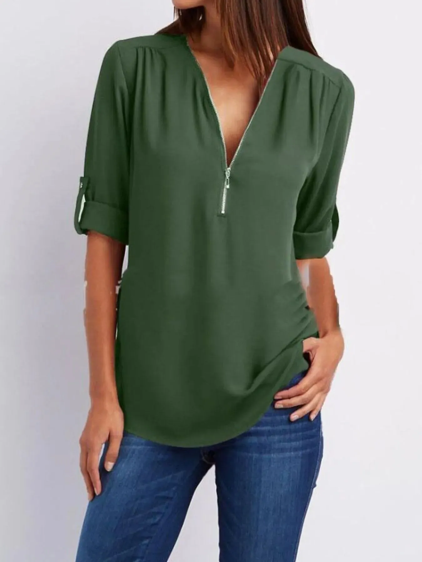 Full Size Zip Front Half Sleeve Blouse Plus Size sold by Charming Charlie product image thumbnail 4