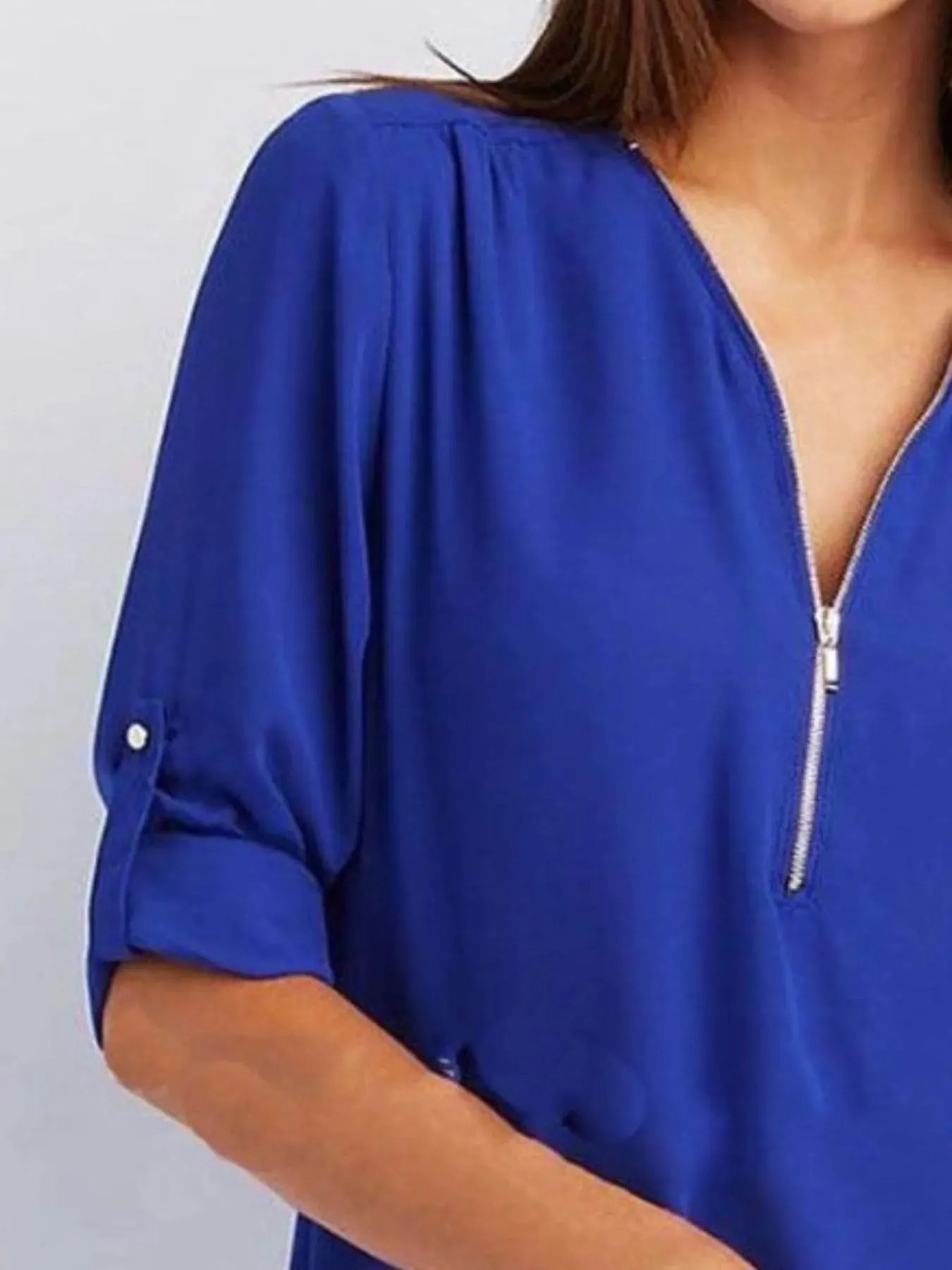 Full Size Zip Front Half Sleeve Blouse Plus Size sold by Charming Charlie product image thumbnail 2