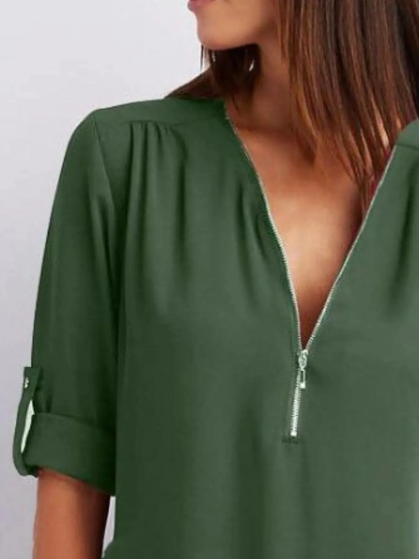 Full Size Zip Front Half Sleeve Blouse Plus Size sold by Charming Charlie product image thumbnail 5