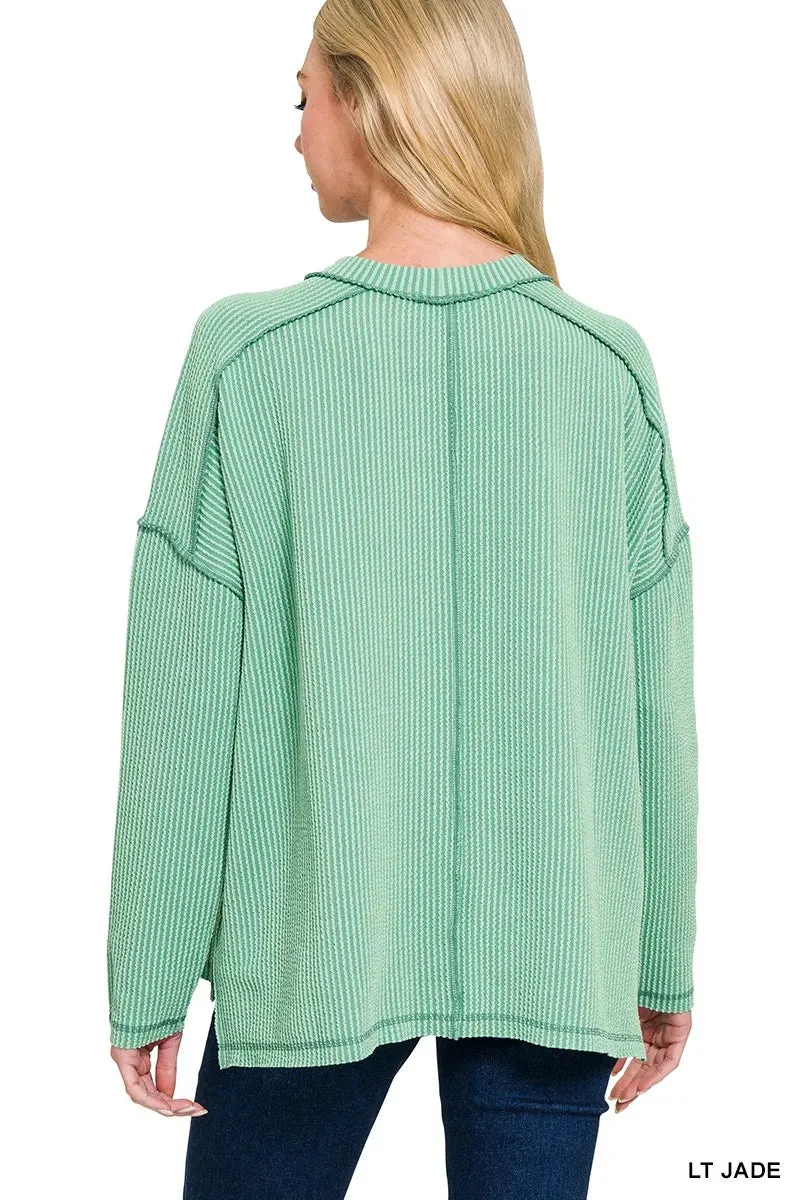 Zenana Exposed Seam Long Sleeve Corded Rib Knit Top sold by Charming Charlie product image thumbnail 2