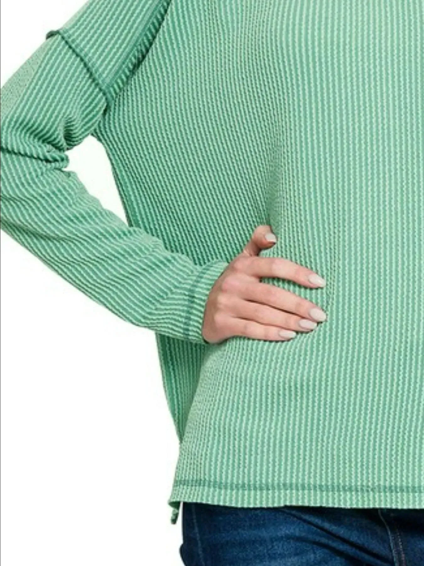 Zenana Exposed Seam Long Sleeve Corded Rib Knit Top sold by Charming Charlie product image thumbnail 3
