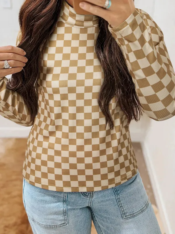 Check Pattern Turtleneck Slim Long Sleeve Tee sold by Charming Charlie