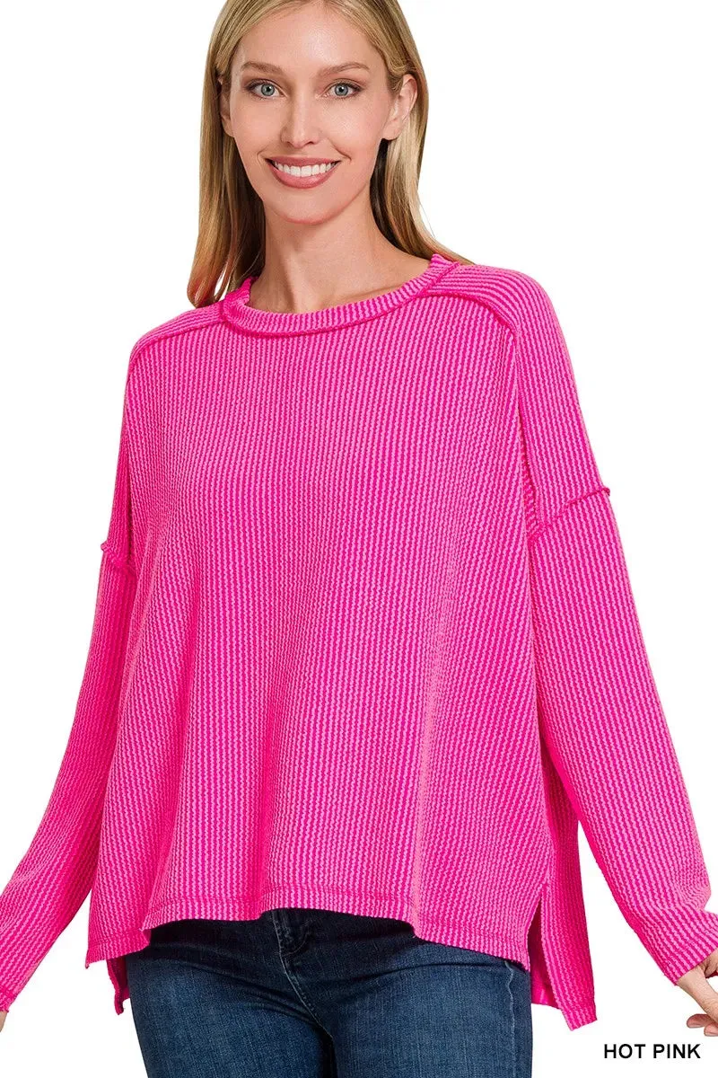 Zenana Exposed Seam Long Sleeve Corded Rib Knit Top sold by Charming Charlie product image thumbnail 2