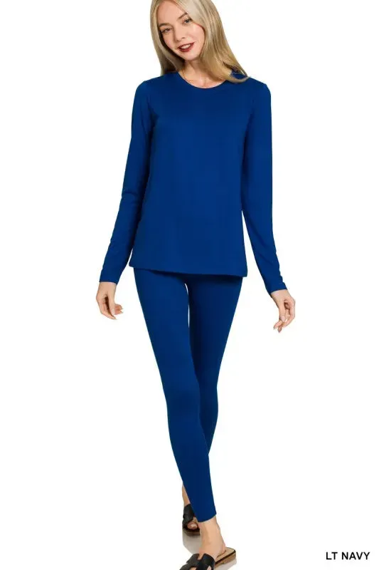 Zenana Microfiber Round Neck Top and Leggings Set sold by Charming Charlie