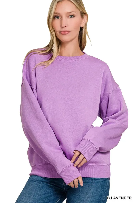 Zenana Fleece Crewneck Long Sleeve Sweatshirt sold by Charming Charlie