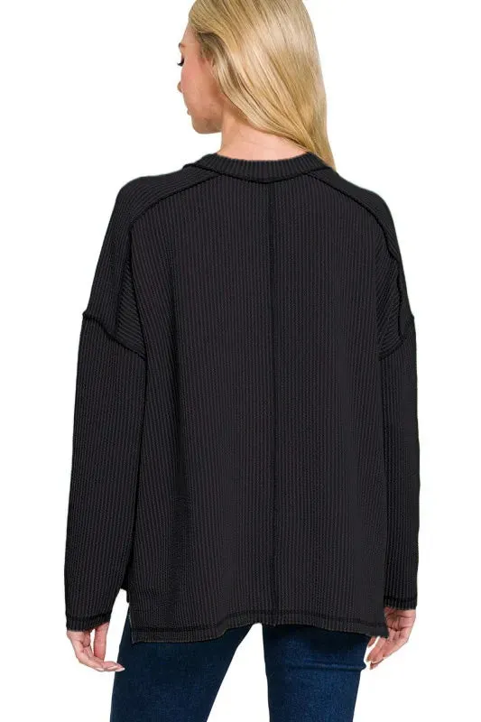 Zenana Full Size Exposed Seam Long Sleeve Corded Rib Knit Top Plus Size sold by Charming Charlie product image thumbnail 3