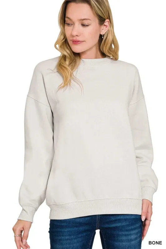 Zenana Fleece Crewneck Long Sleeve Sweatshirt sold by Charming Charlie