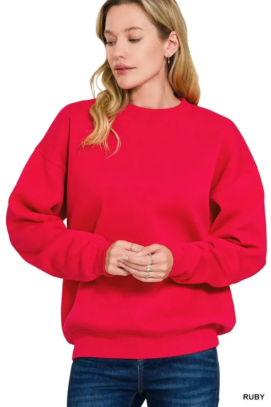 Zenana Fleece Crewneck Long Sleeve Sweatshirt sold by Charming Charlie
