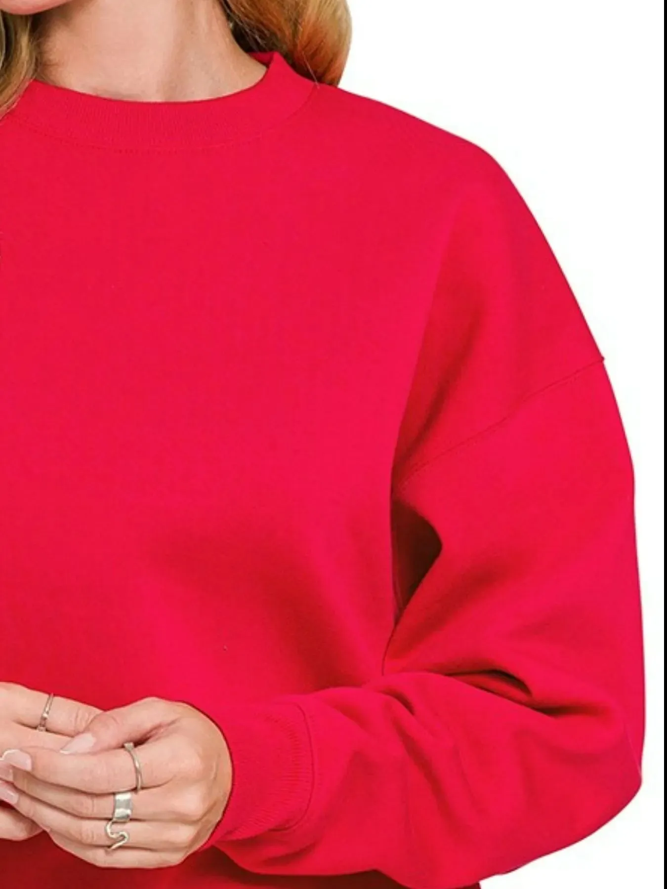 Zenana Fleece Crewneck Long Sleeve Sweatshirt sold by Charming Charlie product image thumbnail 2