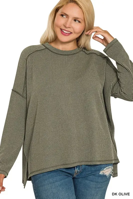 Zenana Full Size Exposed Seam Long Sleeve Corded Rib Knit Top Plus Size sold by Charming Charlie product image thumbnail 2