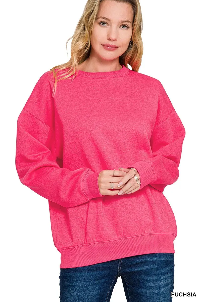 Zenana Fleece Crewneck Long Sleeve Sweatshirt sold by Charming Charlie