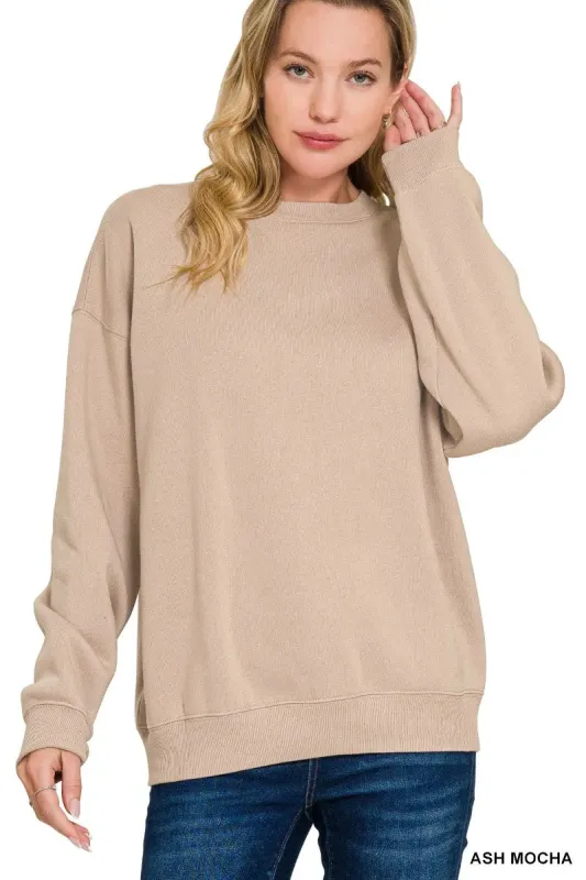 Zenana Fleece Crewneck Long Sleeve Sweatshirt sold by Charming Charlie