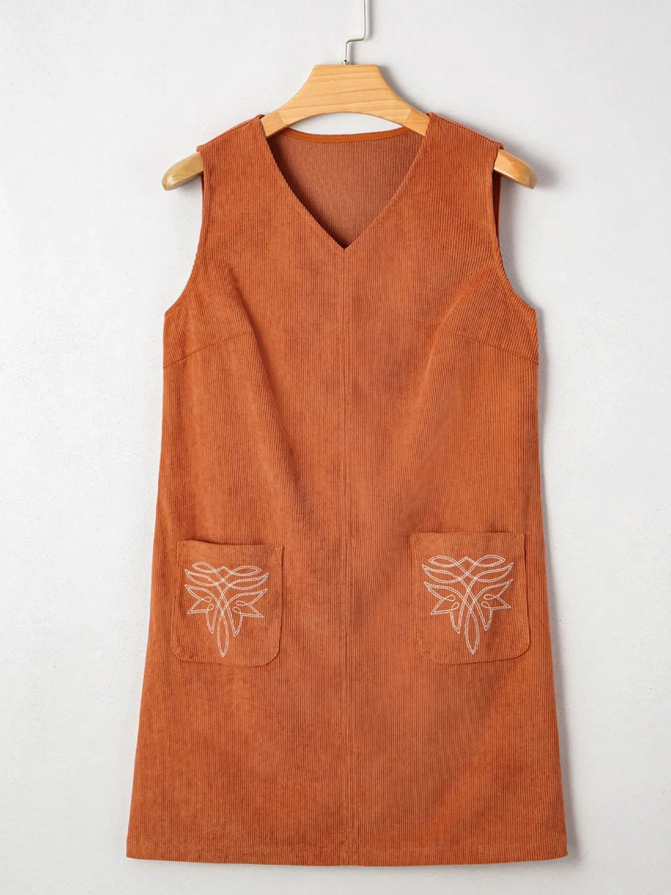 Corduroy Western Embroidered Patched Pocket Shift Sleeveless Mini Dress sold by Charming Charlie product image thumbnail 4