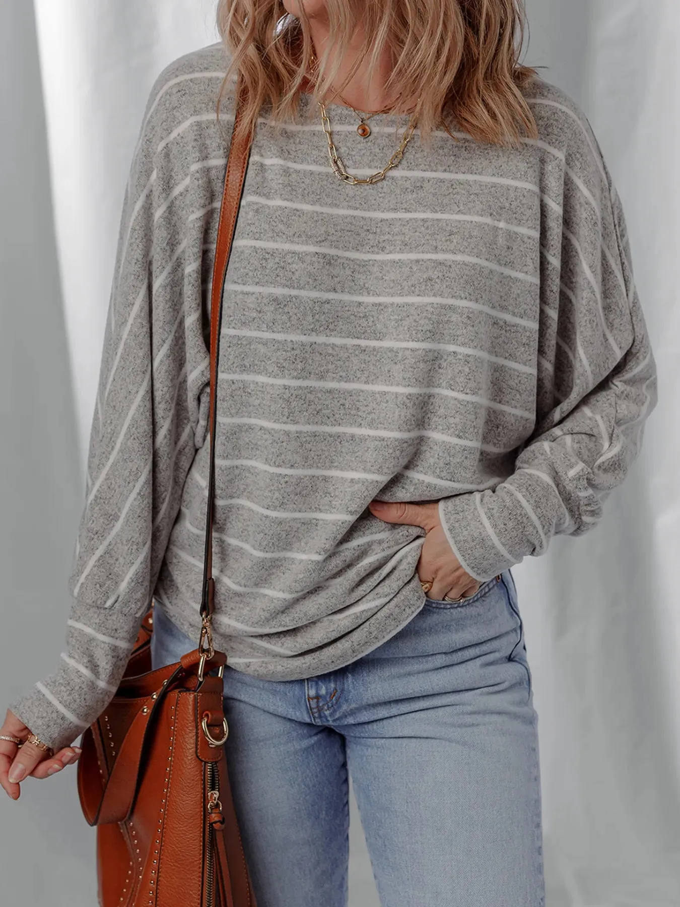 Stripe Dolman Sleeve Drop Shoulder Top sold by Charming Charlie product image thumbnail 2