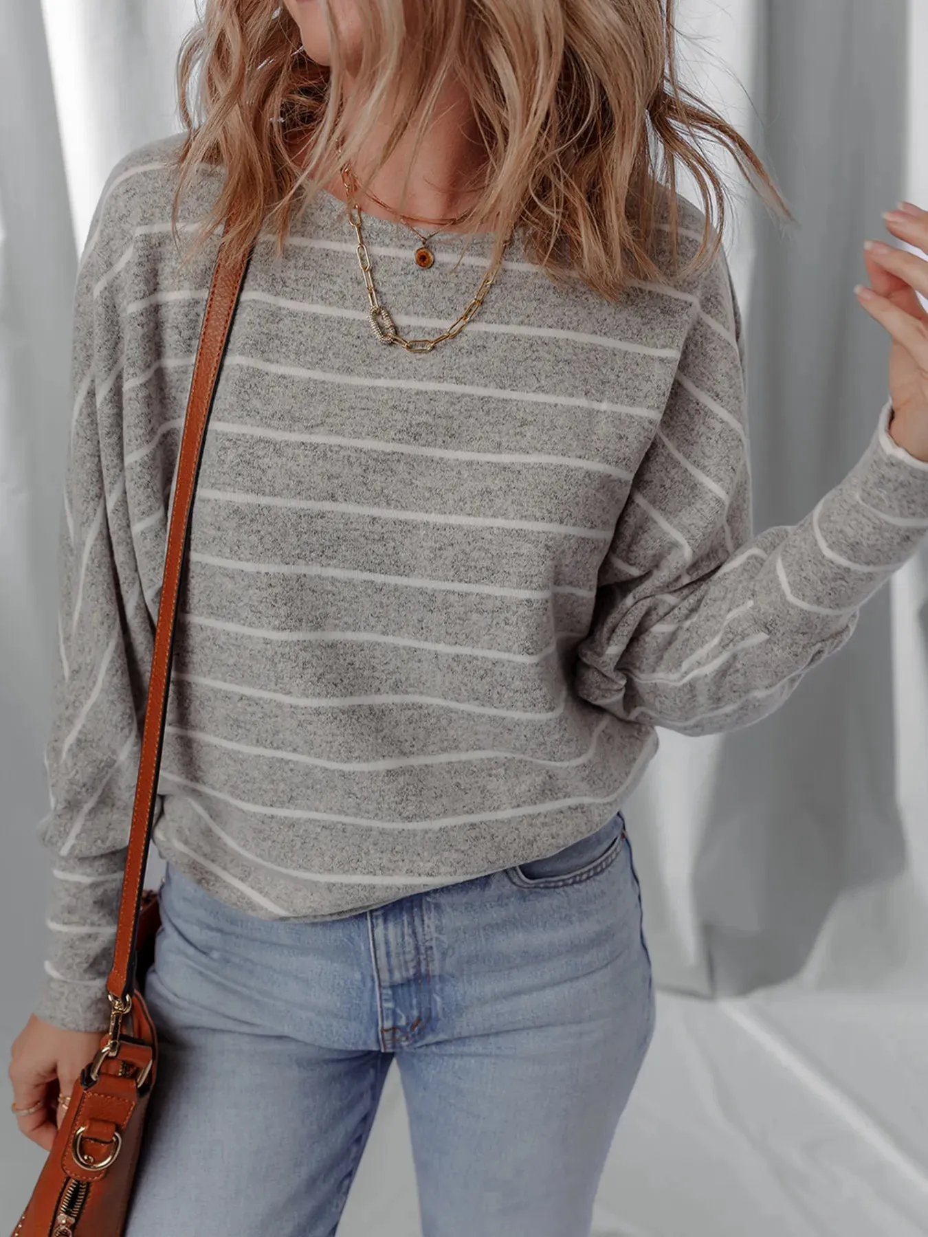 Stripe Dolman Sleeve Drop Shoulder Top sold by Charming Charlie product image thumbnail 3