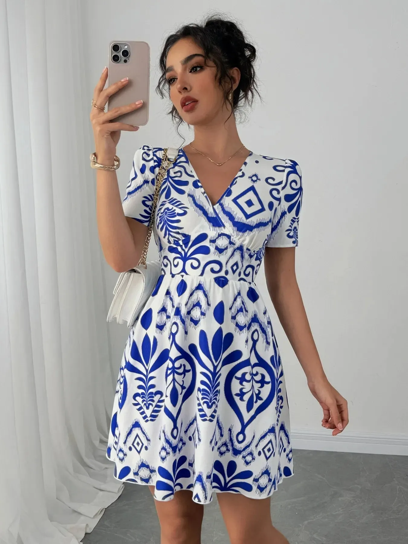 Printed Surplice Short Sleeve Dress sold by Charming Charlie product image thumbnail 5