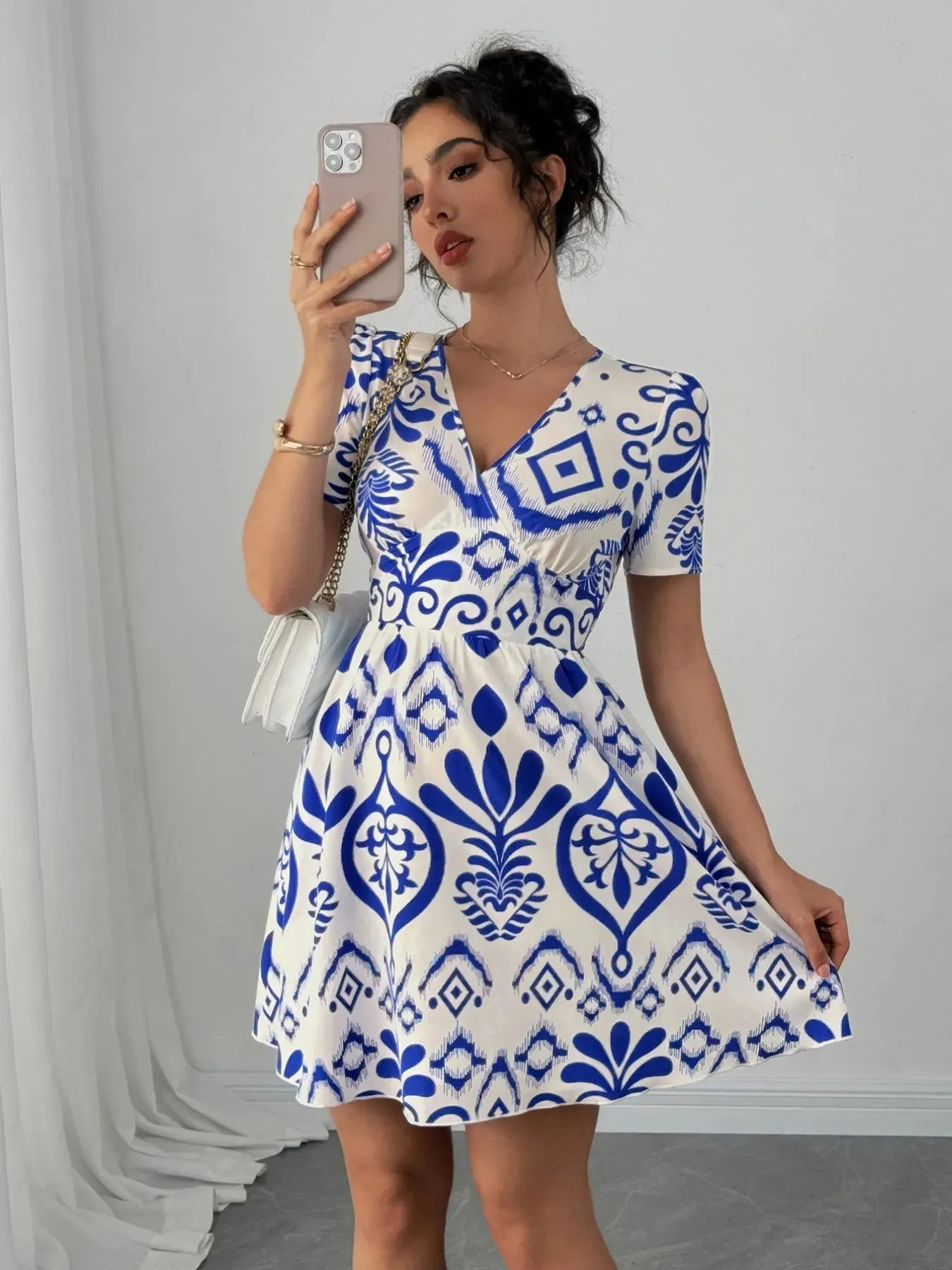 Printed Surplice Short Sleeve Dress sold by Charming Charlie product image thumbnail 4