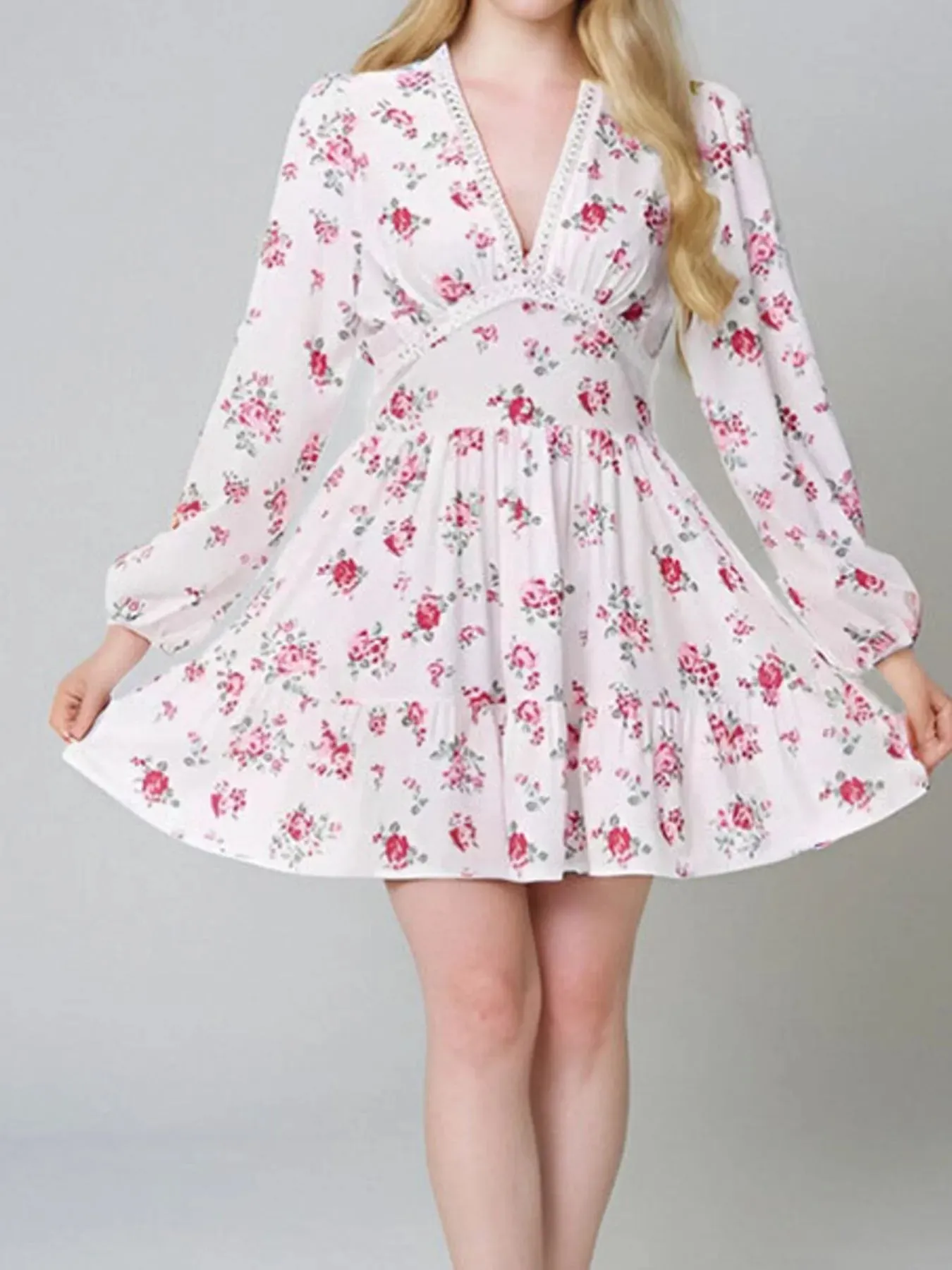 Full Size Floral V-Neck Long Sleeve Mini Dress Plus Size sold by Charming Charlie product image thumbnail 3