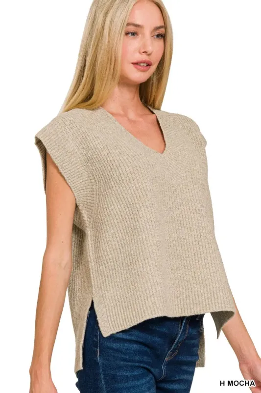 Zenana Oversized Sweater Vest with Side Slit made by Trendsi