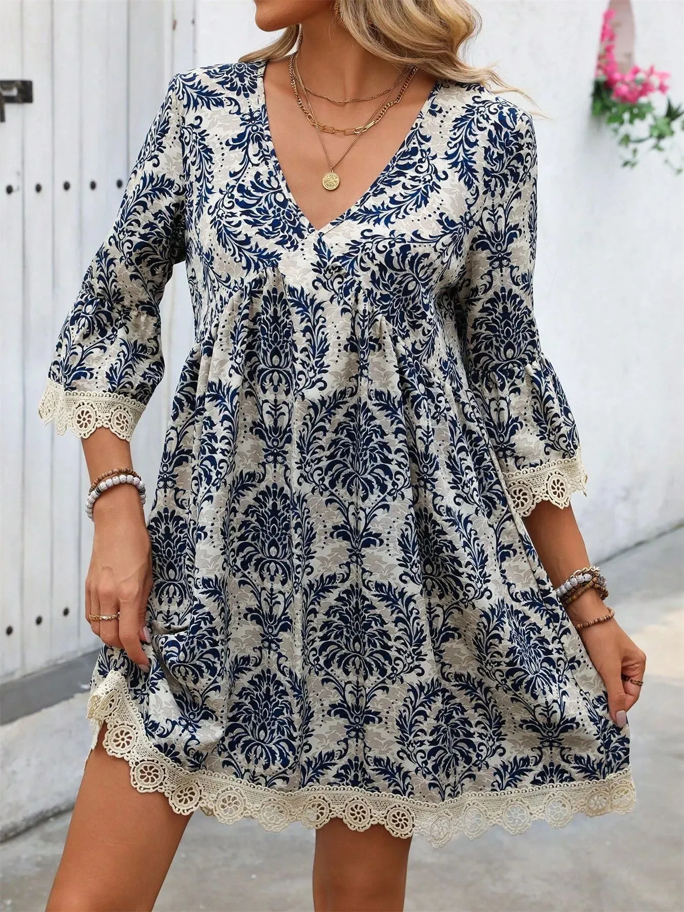 Lace Detail V-Neck 3/4 Sleeve Dress sold by Charming Charlie product image thumbnail 3
