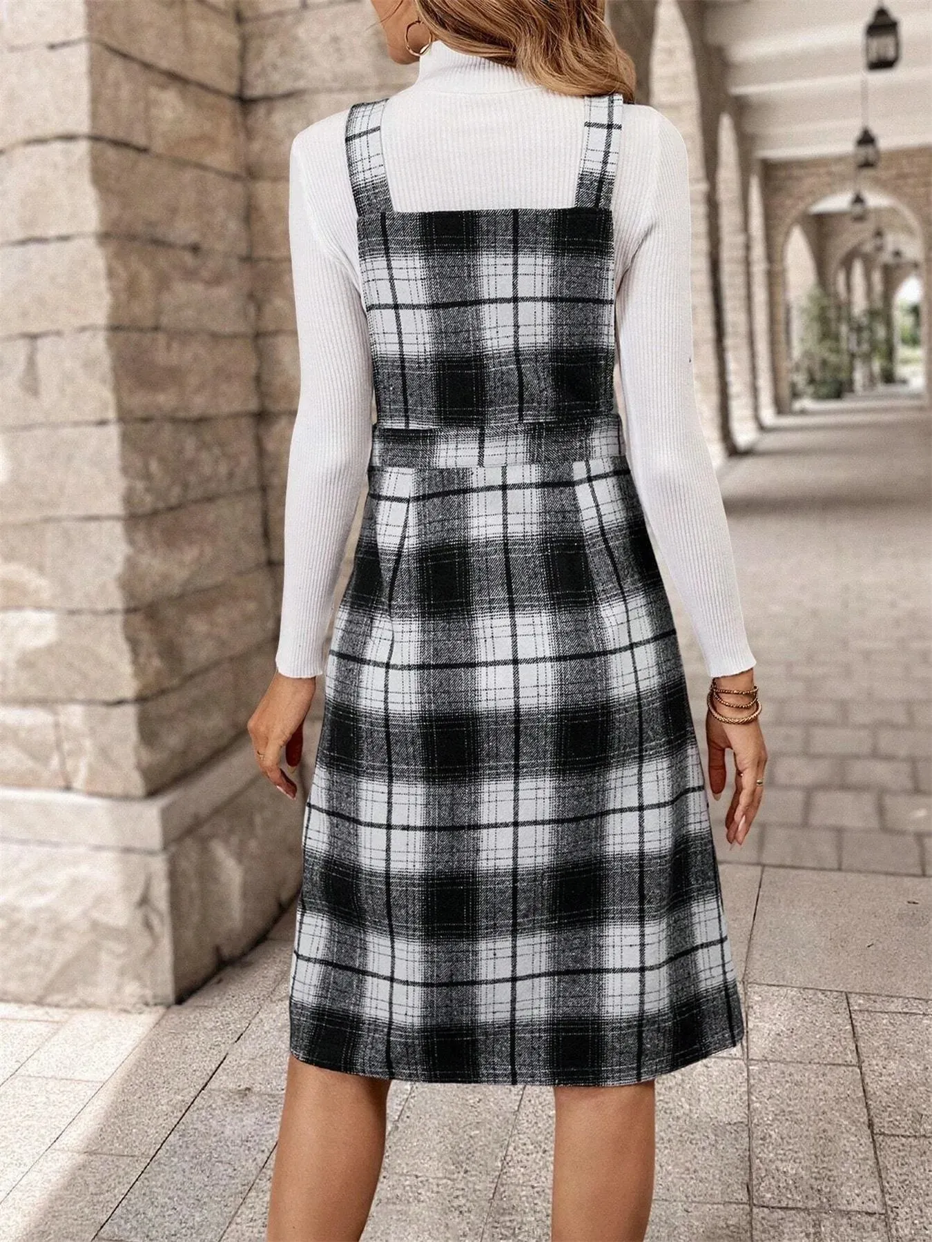 Plaid Square Neck Overall Dress sold by Charming Charlie product image thumbnail 5