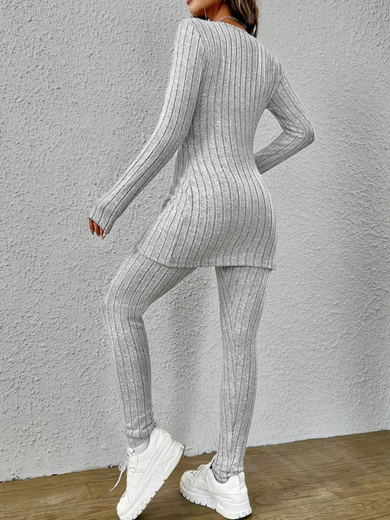 Slit V-Neck Ribbed Top and Pants Set sold by Charming Charlie product image thumbnail 2