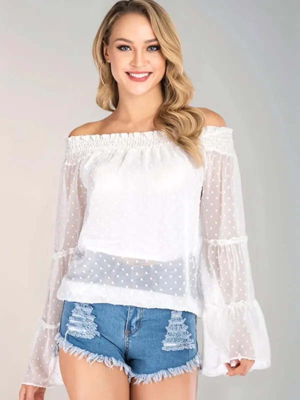 Swiss Dot Off-Shoulder Blouse sold by Charming Charlie