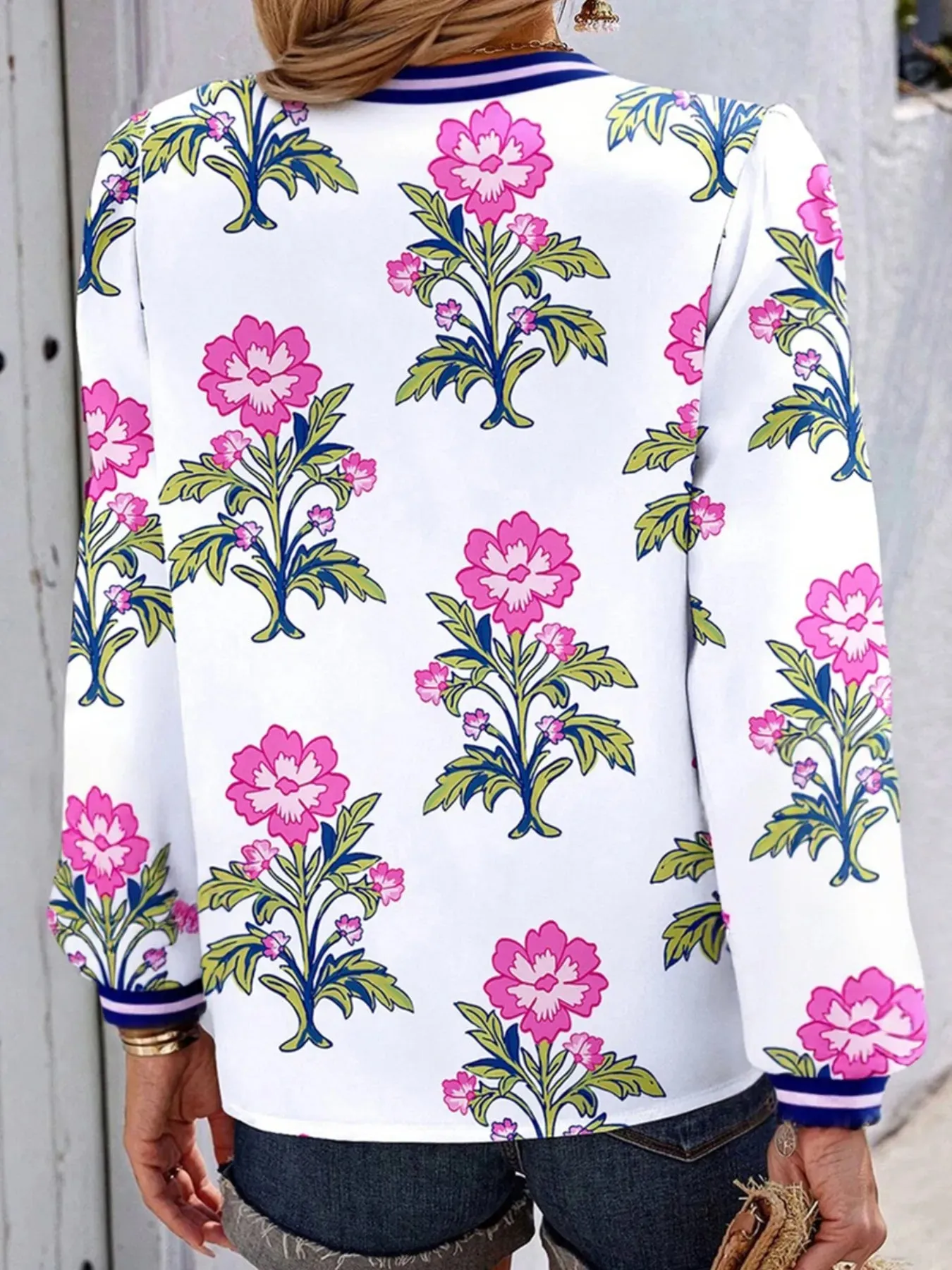 Floral Print Striped V Neck Blouse sold by Charming Charlie product image thumbnail 2