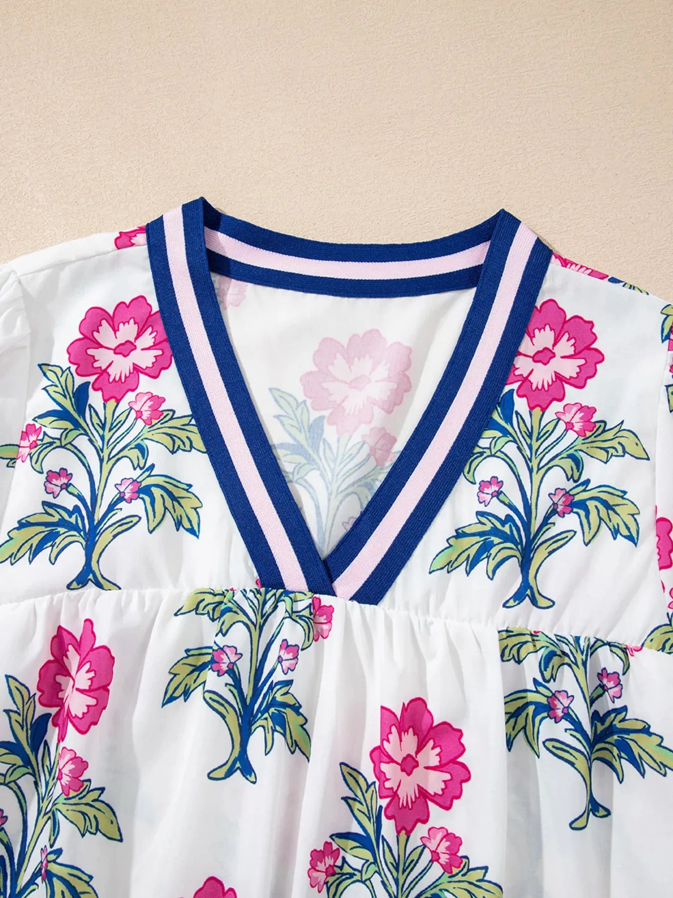 Floral Print Striped V Neck Blouse sold by Charming Charlie product image thumbnail 5