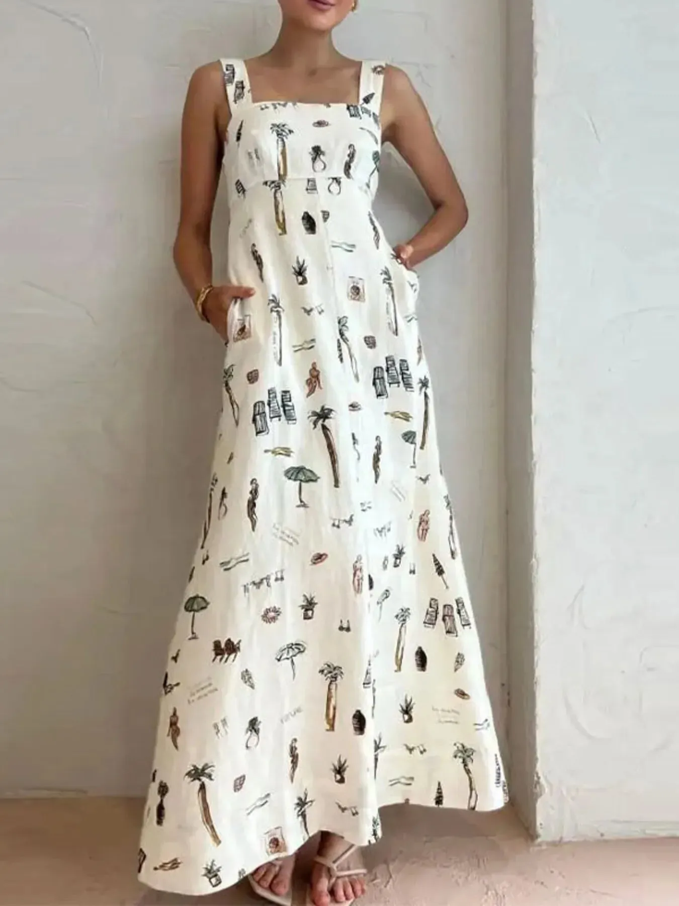 Full Size Printed Square Neck Tie Back Maxi Dress Plus Size sold by Charming Charlie