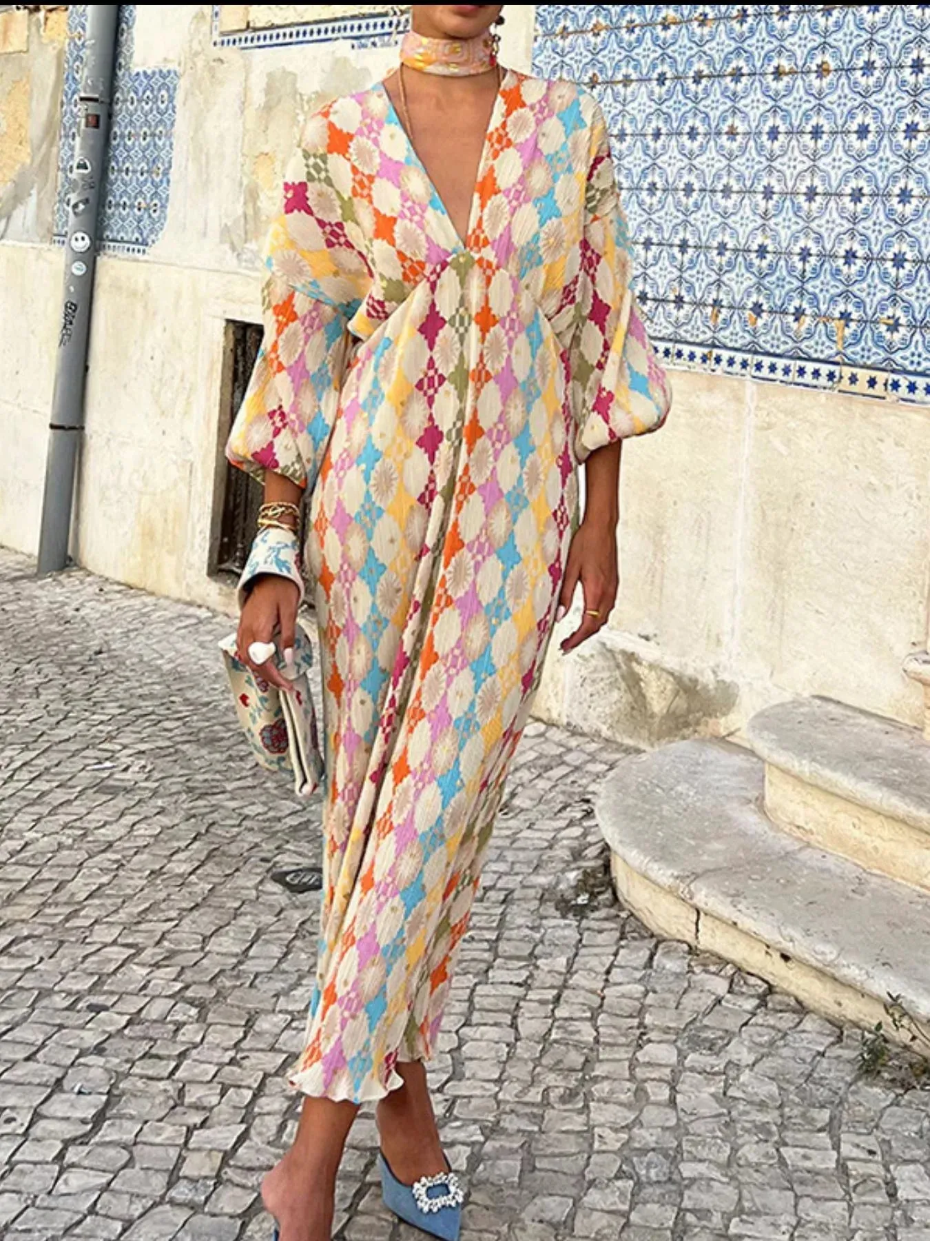 Full Size Printed Deep V-Neck Dress Plus Size sold by Charming Charlie