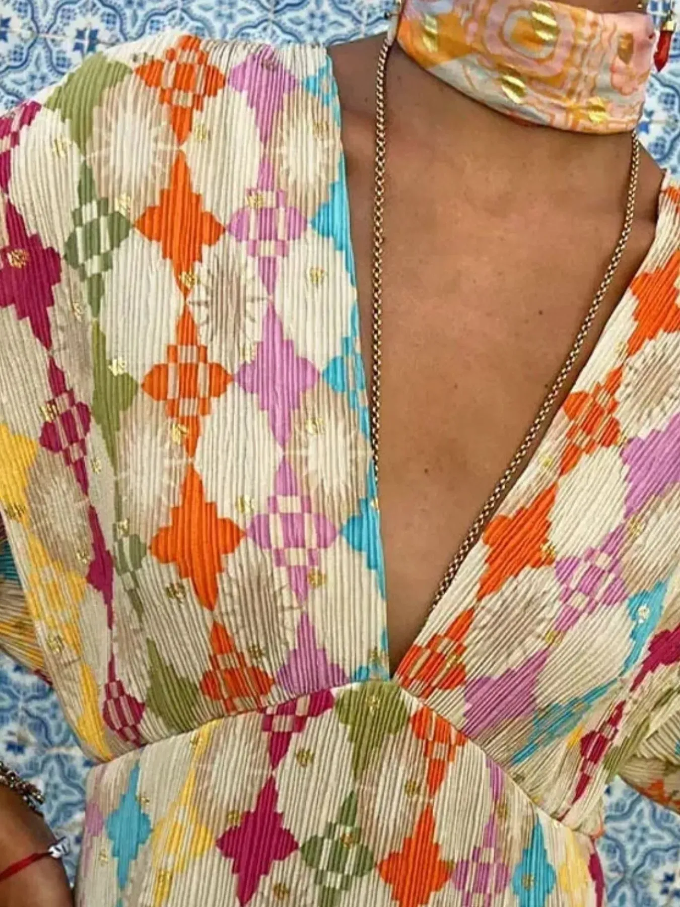 Full Size Printed Deep V-Neck Dress Plus Size sold by Charming Charlie product image thumbnail 2