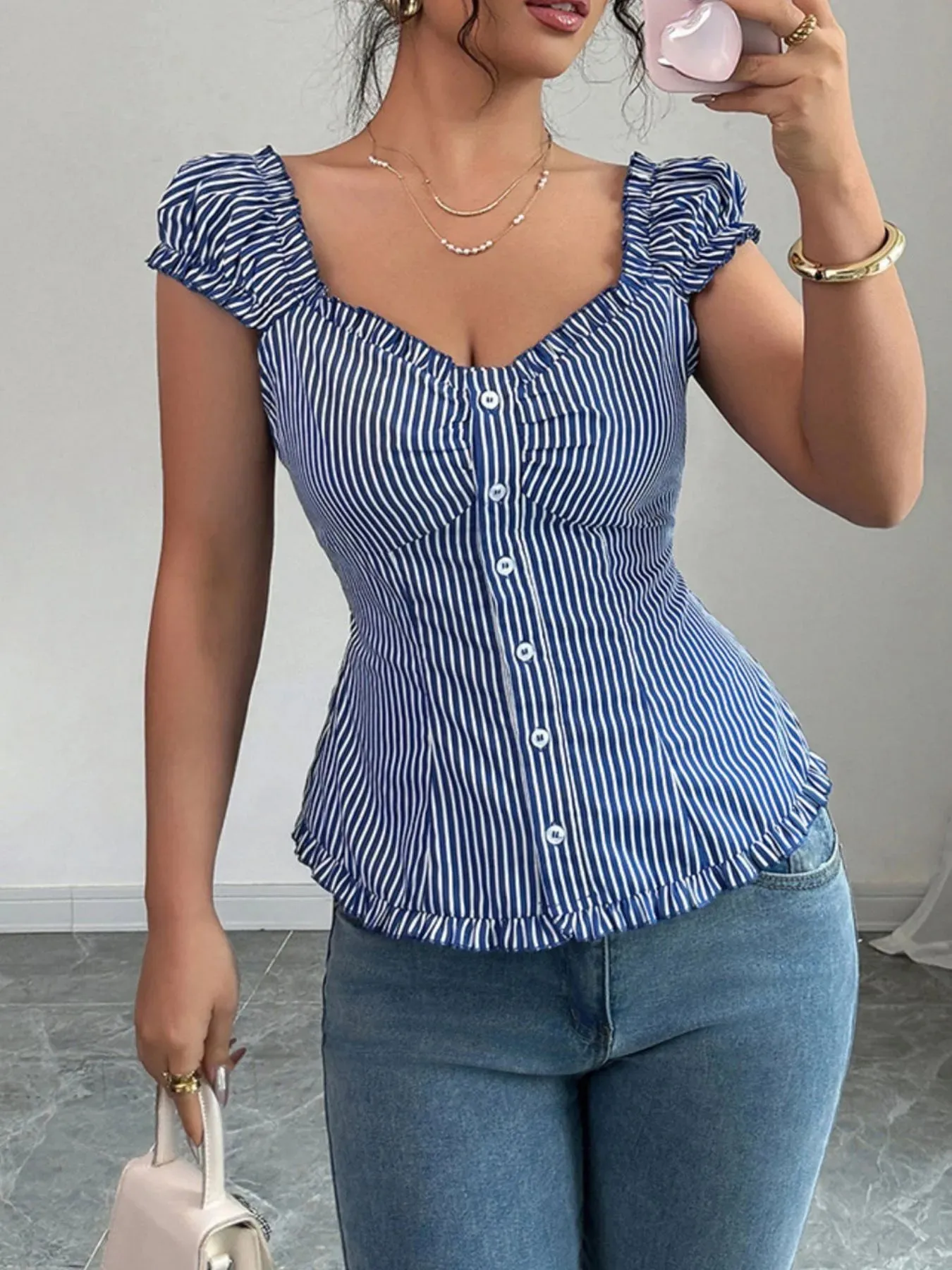 Striped Cap Sleeve Shirt sold by Charming Charlie product image thumbnail 5