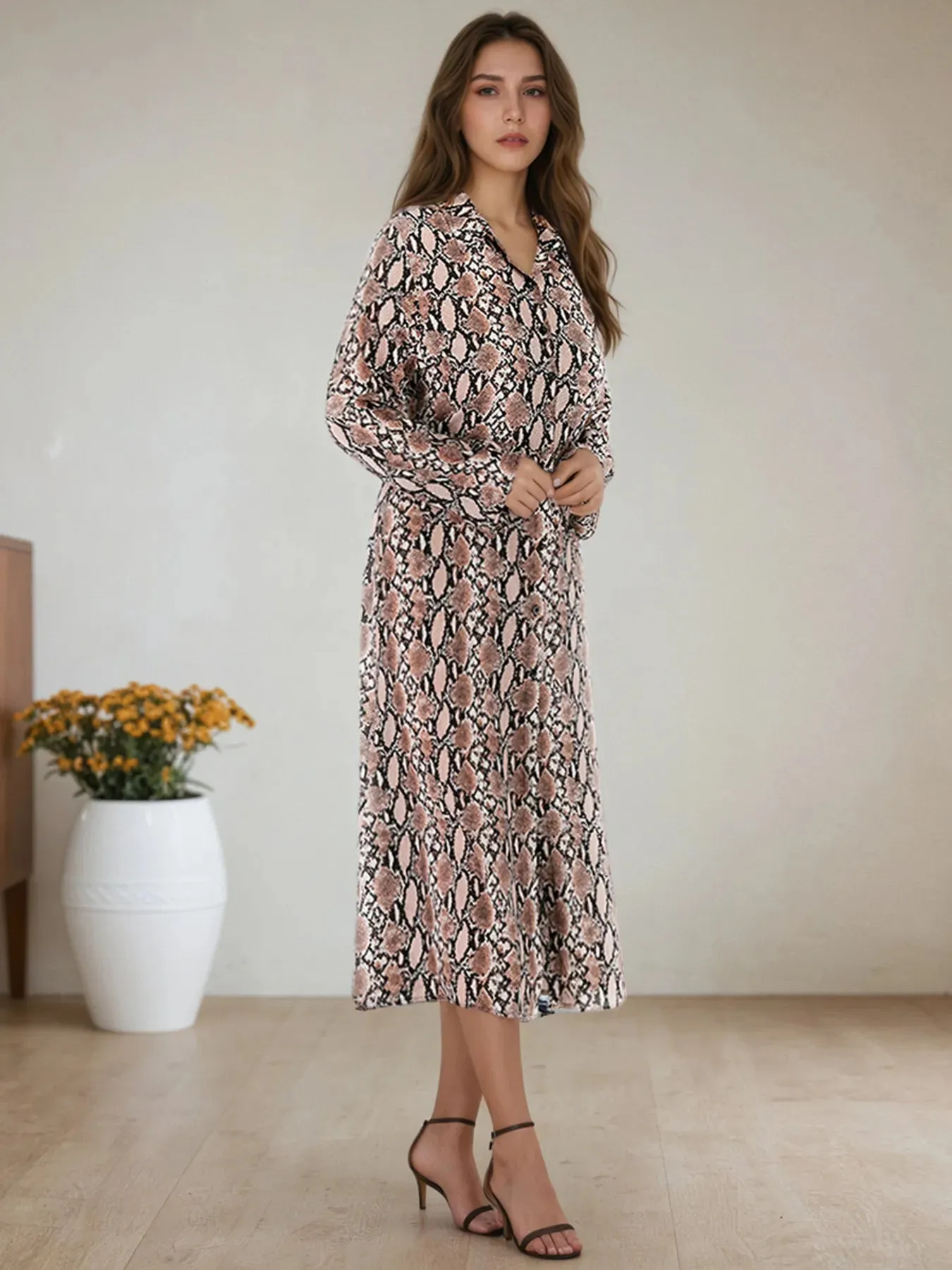 Snake Print Long Sleeve Shirt Dress sold by Charming Charlie product image thumbnail 5