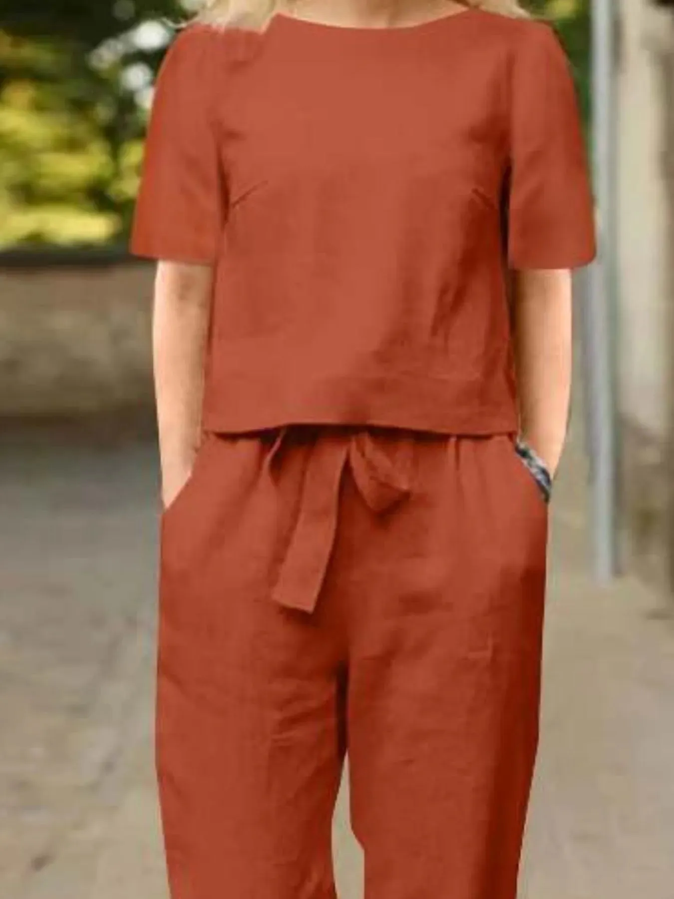 Full Size Round Neck Short Sleeve Top and Pants Set Plus Size sold by Charming Charlie product image thumbnail 5