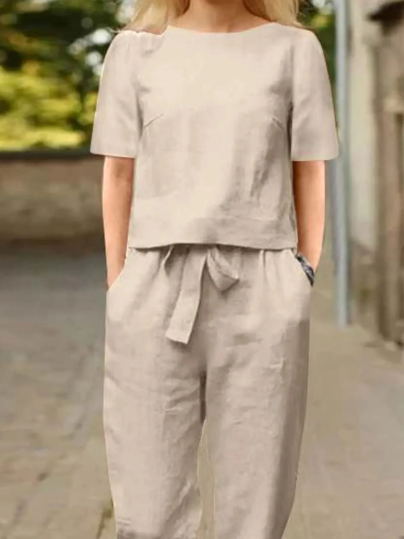 Full Size Round Neck Short Sleeve Top and Pants Set Plus Size sold by Charming Charlie product image thumbnail 2