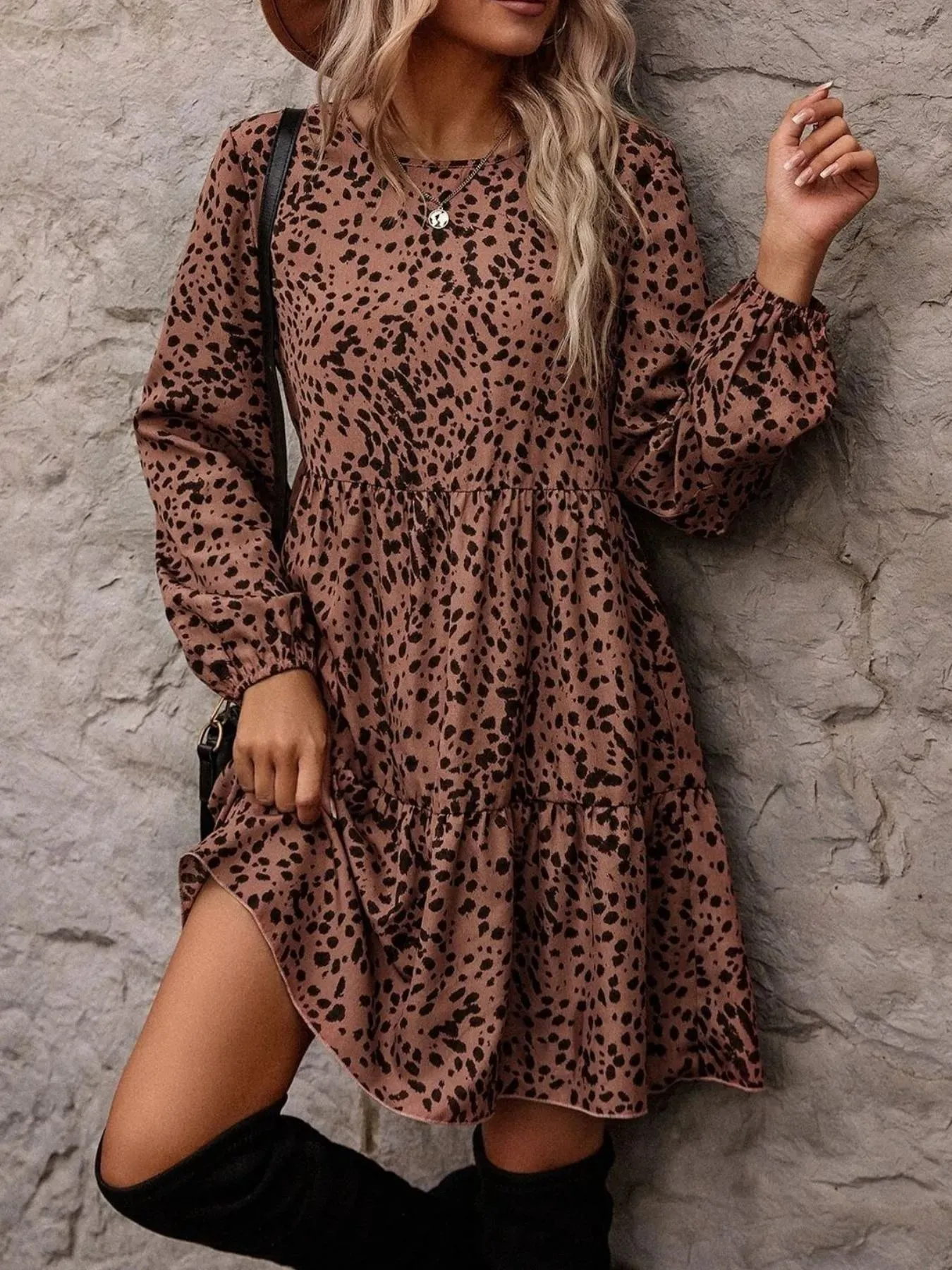 Leopard Print Long Sleeve Casual Dress sold by Charming Charlie