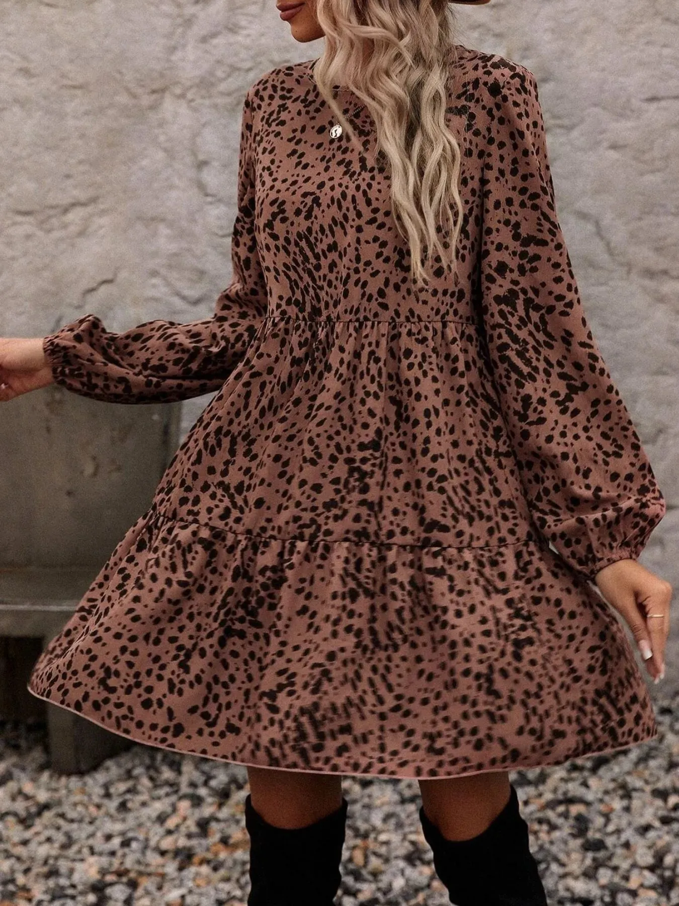 Leopard Print Long Sleeve Casual Dress sold by Charming Charlie product image thumbnail 3