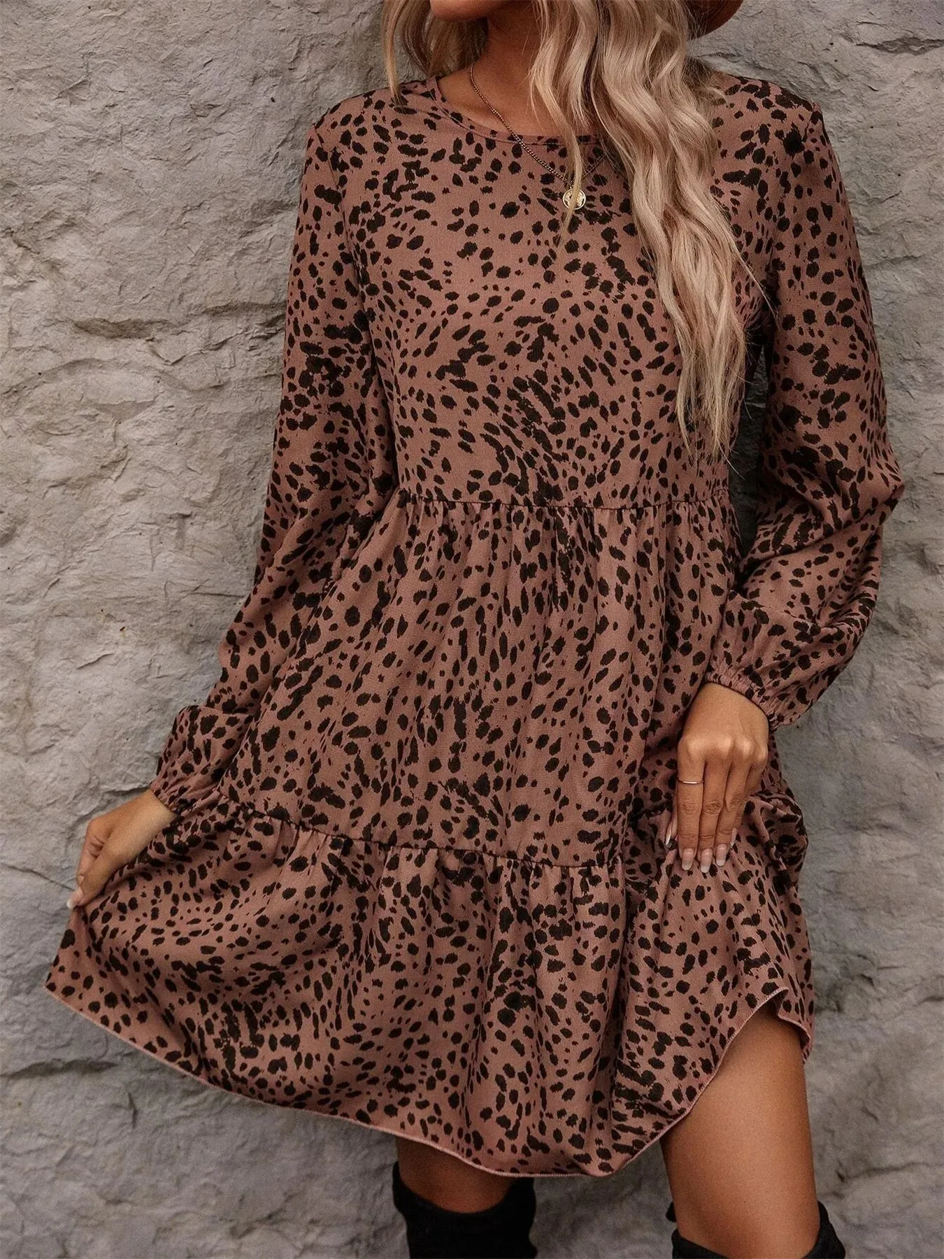 Leopard Print Long Sleeve Casual Dress sold by Charming Charlie product image thumbnail 2