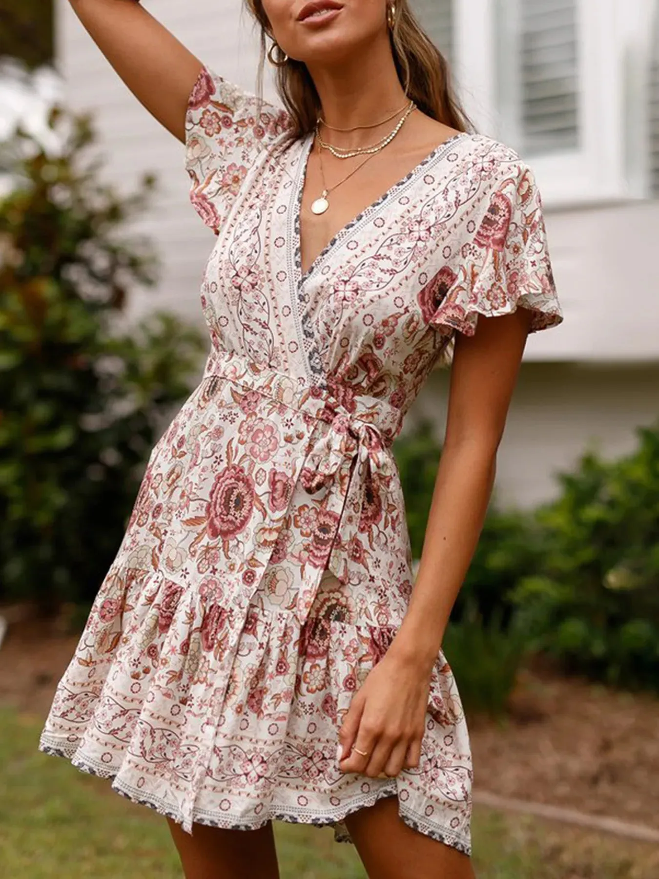Surplice Flutter Sleeve Mini Dress sold by Charming Charlie product image thumbnail 3