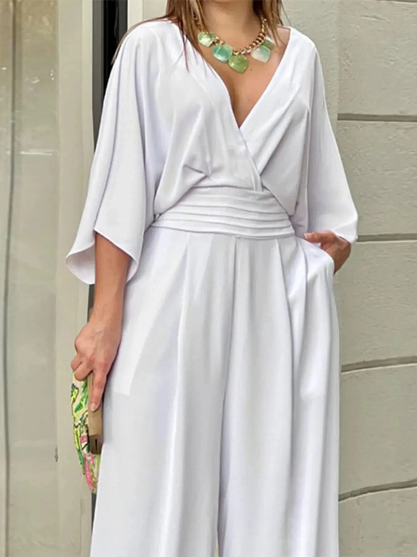 Full Size Wide-Leg Wrap Jumpsuit with Kimono Sleeves Plus Size sold by Charming Charlie product image thumbnail 2
