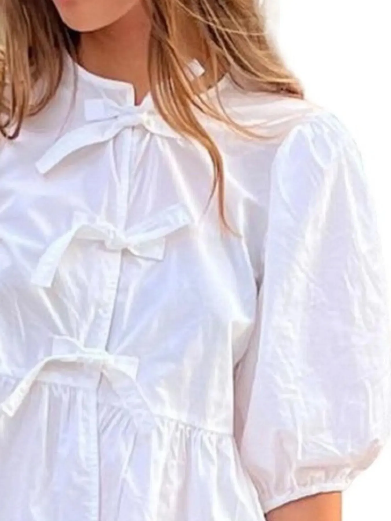 Puff Sleeve Bow Tie Blouse sold by Charming Charlie product image thumbnail 3