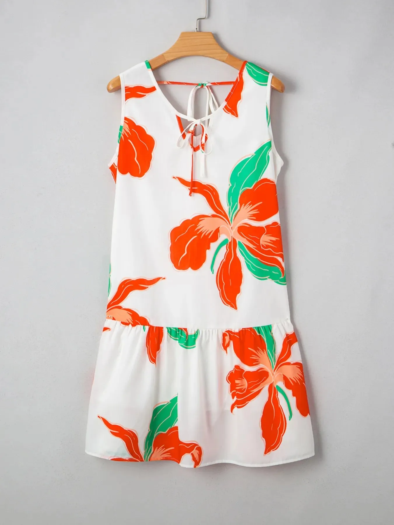 Floral Tie Neck Sleeveless Ruffled Sundress sold by Charming Charlie product image thumbnail 3